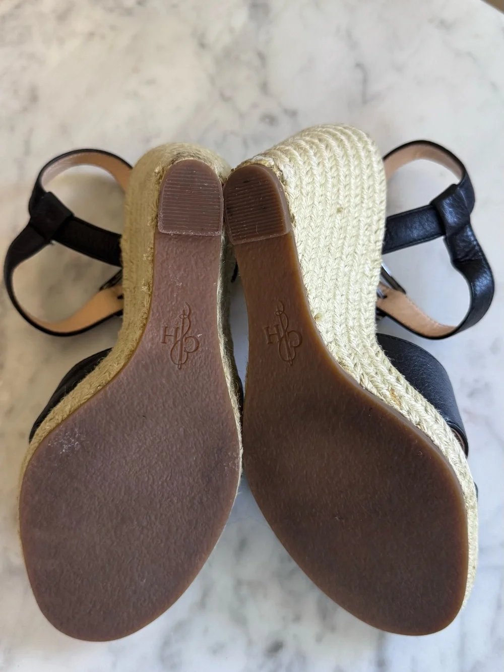 Cole Haan Hart Black Leather Espadrille Wedge Sandals - Women’s Size 5